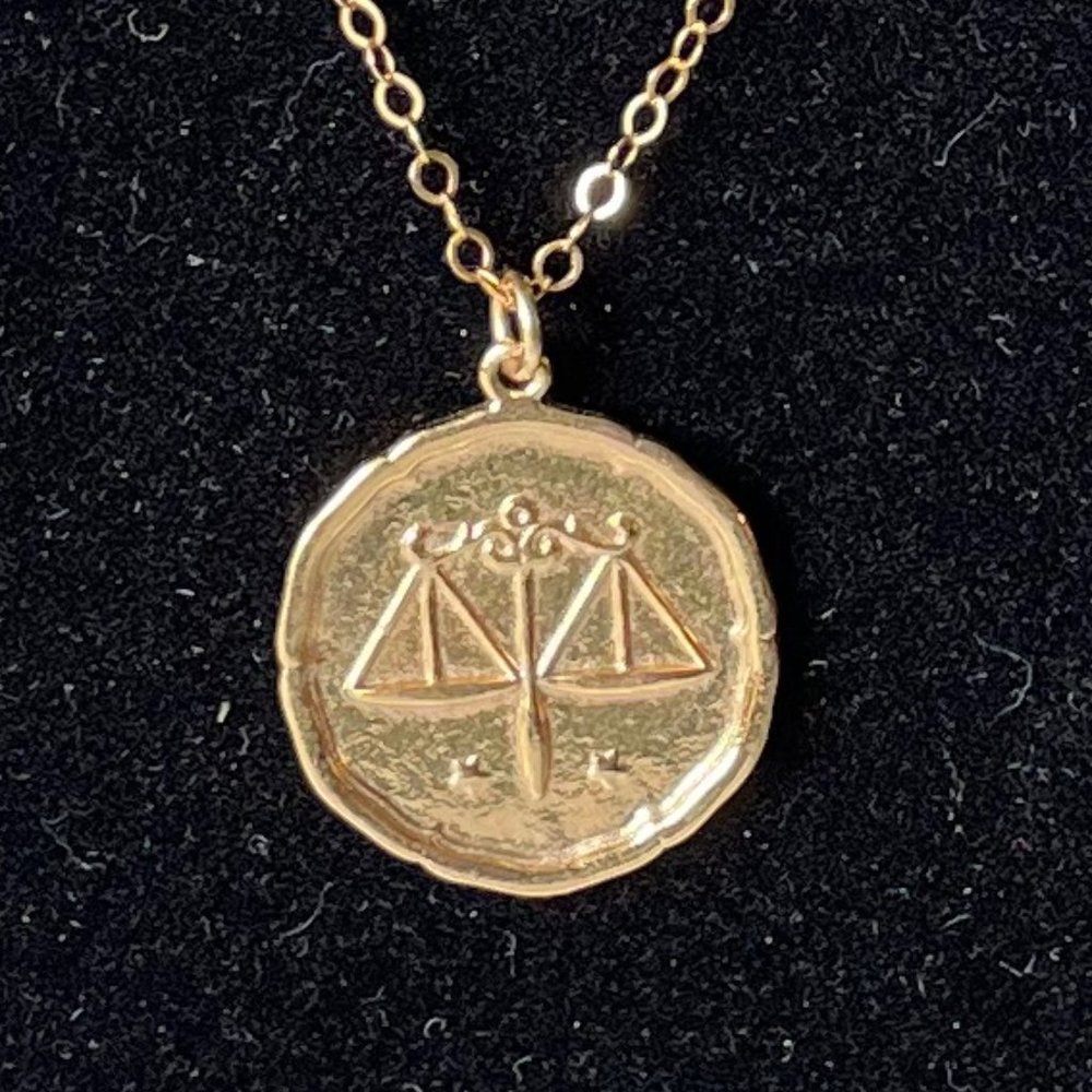 Gold Libra Zodiac Justice Law necklace